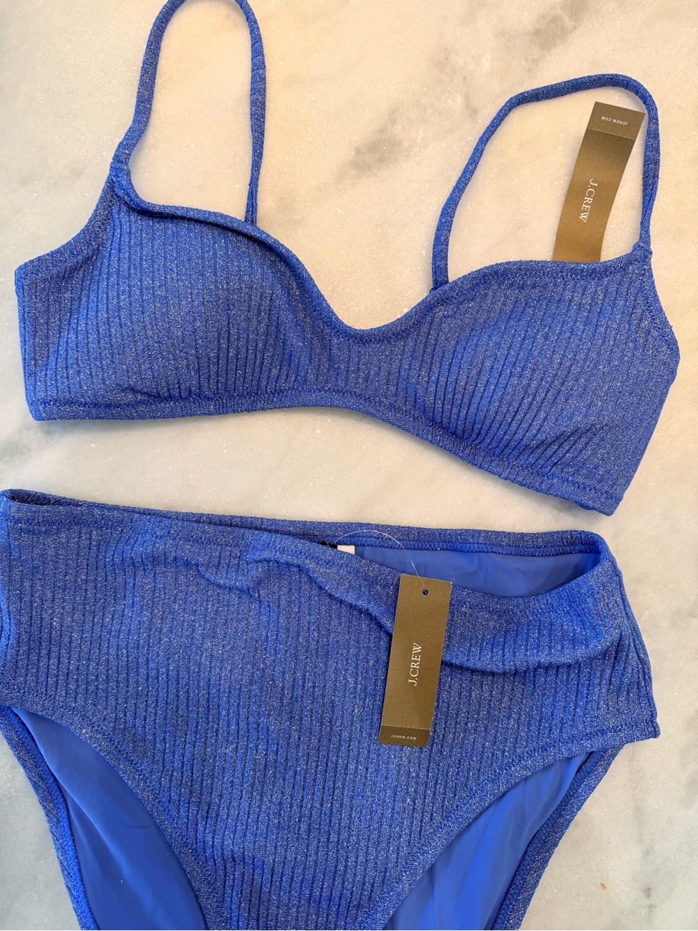 J. Crew Shimmer Ribbed Cobalt Blue Bikini Set